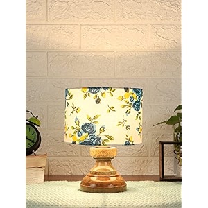 devansh at74 wood table lamp with multicolor cotton shade