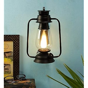 devansh black clear glass lantern wall mounted lamp clear