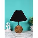 Devansh Black Cotton with Natural Wood Table Lamp