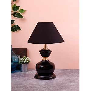 devansh black cotton table lamp with black base