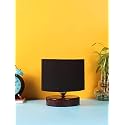 Devansh Black Cotton Table lamp with Wood Brown Base