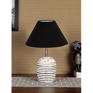 devansh black cotton with white brushed wood table lamp