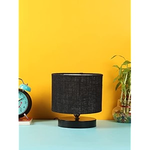 devansh black jute shade lamp with black wood base for decorationofficehomegiftingstudy for officehomegifting -7x7x7 inches -