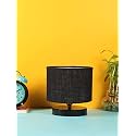 Devansh Black Jute Shade Lamp with Black Wood Base for Decoration/Office/Home/Gifting/Study for Office/Home/Gifting -(7x7x7) Inches -