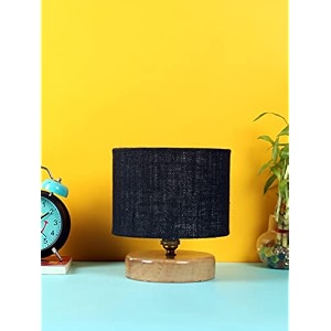 devansh black jute shade lamp with natural wood base for decorationofficehomegiftingstudy for officehomegifting -7x7x7 inches -