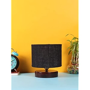 devansh black jute table lamp with wood brown base