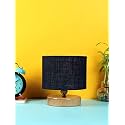 Devansh Black Jute Shade Lamp with Natural Wood Base for Decoration/Office/Home/Gifting/Study for Office/Home/Gifting -(7x7x7) Inches -