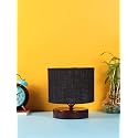 Devansh Black Jute Table lamp with Wood Brown Base