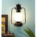 Devansh Black Milky Glass Lantern Wall Mounted Lamp (White)