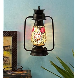 devansh black mosaic glass lantern wall mounted lamp multicolor