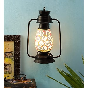 devansh black mosaic glass lantern wall mounted lamp multicolor