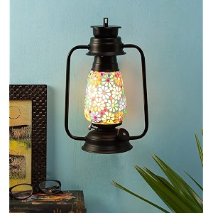 devansh black mosaic glass lantern wall mounted lamp multicolor