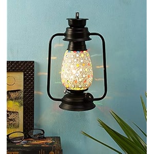 devansh black mosaic glass lantern wall mounted lamp multicolor
