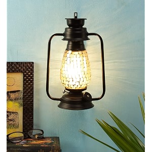 devansh black mosaic glass lantern wall mounted lamp multicolor