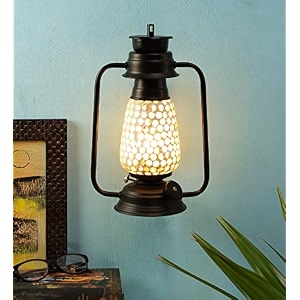 devansh black mosaic glass lantern wall mounted lamp multicolor