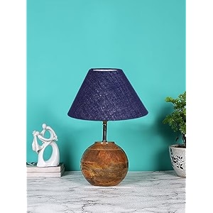 devansh blue jute with natural wood table lamp