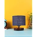 Devansh Blue Jute Table lamp with Wood Brown Base
