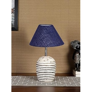 devansh blue jute with white brushed wood table lamp