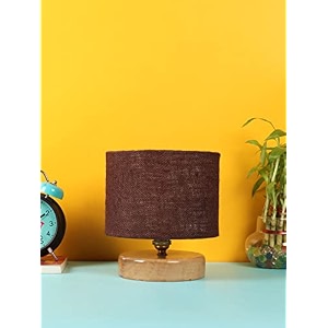 devansh brown jute shade lamp with natural wood base for decorationofficehomegiftingstudy for officehomegifting -7x7x7 inches -