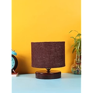 devansh brown jute table lamp with wood brown base