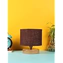 Devansh Brown Jute Shade Lamp with Natural Wood Base for Decoration/Office/Home/Gifting/Study for Office/Home/Gifting -(7x7x7) Inches -