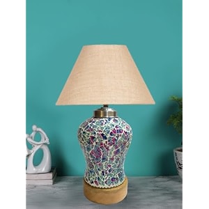 devansh conical beige jute shade lamp with wood amp mosaicglass base for decorationofficehomegiftingstudy for decorationofficehomegiftingstudy -10x10x145 inches -88