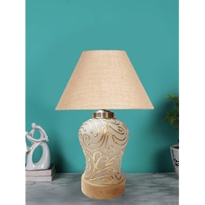devansh conical beige jute shade lamp with wood amp mosaicglass base for decorationofficehomegiftingstudy for decorationofficehomegiftingstudy -10x10x145 inches -h