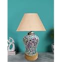 Devansh Conical Beige Jute Shade Lamp with Wood &amp; MosaicGlass Base for Decoration/Office/Home/Gifting/Study for Decoration/Office/Home/Gifting/Study -(10x10x14.5) Inches -88