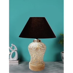 devansh conical black cotton shade lamp with wood amp mosaic glass base for decorationofficehomegiftingstudy for decorationofficehomegiftingstudy -10x10x145 inches -b