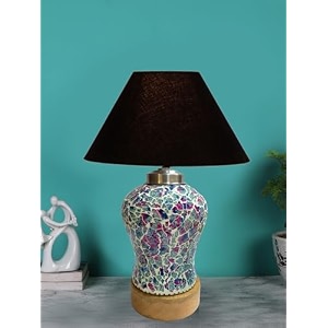 devansh conical black cotton shade lamp with wood amp mosaic glass base for decorationofficehomegiftingstudy for decorationofficehomegiftingstudy -10x10x145 inches -