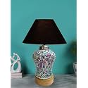 Devansh Conical Black Cotton Shade Lamp with Wood &amp; Mosaic Glass Base for Decoration/Office/Home/Gifting/Study for Decoration/Office/Home/Gifting/Study -(10x10x14.5) Inches -