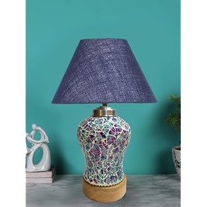 devansh conical blue jute shade lamp with wood amp mosaic glass base for decorationofficehomegiftingstudy for decorationofficehomegiftingstudy -10x10x145 inches -
