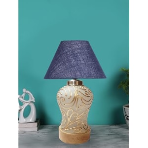 devansh conical blue jute shade lamp with wood amp mosaic glass base for decorationofficehomegiftingstudy for decorationofficehomegiftingstudy -10x10x145 inches -k