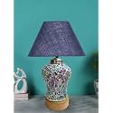 Devansh Conical Blue Jute Shade Lamp with Wood &amp; Mosaic Glass Base for Decoration/Office/Home/Gifting/Study for Decoration/Office/Home/Gifting/Study -(10x10x14.5) Inches -