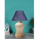 Devansh Conical Blue Jute Shade Lamp with Wood & Mosaic Glass Base for Decoration/Office/Home/Gifting/Study for Decoration/Office/Home/Gifting/Study -(10x10x14.5) Inches -K