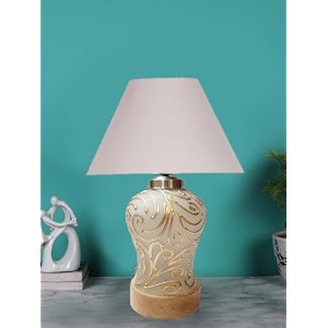 devansh conical grey cotton shade lamp with wood amp mosaicglass base for decorationofficehomegiftingstudy for decorationofficehomegiftingstudy -10x10x145 inches -f