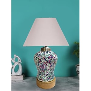 devansh conical grey cotton shade lamp with wood amp mosaicglass base for decorationofficehomegiftingstudy for decorationofficehomegiftingstudy -10x10x145 inches -s