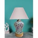 Devansh Conical Grey Cotton Shade Lamp with Wood &amp; MosaicGlass Base for Decoration/Office/Home/Gifting/Study for Decoration/Office/Home/Gifting/Study -(10x10x14.5) Inches -S
