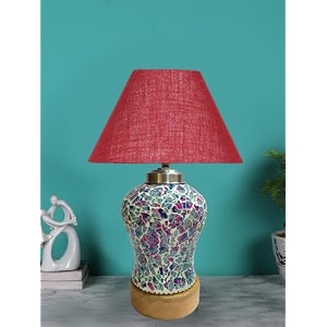 devansh conical maroon jute shade lamp with wood amp mosaic glass base for decorationofficehomegiftingstudy for decorationofficehomegiftingstudy -10x10x145 inches -u