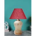 Devansh Conical Maroon Jute Shade Lamp with Wood &amp; Mosaic Glass Base for Decoration/Office/Home/Gifting/Study for Decoration/Office/Home/Gifting/Study -(10x10x14.5) Inches -