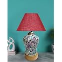 Devansh Conical Maroon Jute Shade Lamp with Wood &amp; Mosaic Glass Base for Decoration/Office/Home/Gifting/Study for Decoration/Office/Home/Gifting/Study -(10x10x14.5) Inches -U