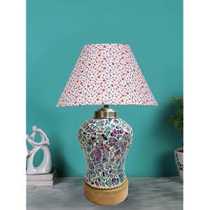 devansh conical multicolor cotton shade lamp with wood amp mosaic glass base for decorationofficehomegiftingstudy for decorationofficehomegiftingstudy -10x10x145 inches -