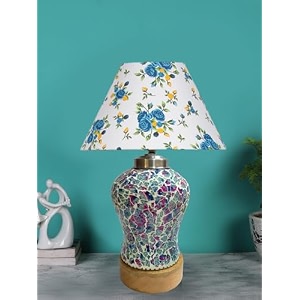 devansh conical multicolor cotton shade lamp with wood amp mosaicglass base for decorationofficehomegiftingstudy for decorationofficehomegiftingstudy -10x10x145 inches -v