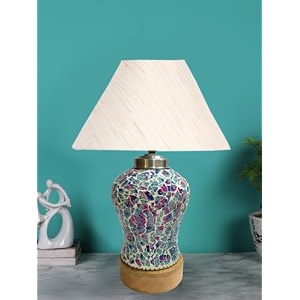devansh conical off white cotton shade lamp with wood amp mosaic glass base for decorationofficehomegiftingstudy for decorationofficehomegiftingstudy -10x10x145 inches -p