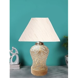 devansh conical off white cotton shade lamp with wood amp mosaic glass base for decorationofficehomegiftingstudy for decorationofficehomegiftingstudy -10x10x145 inches -a