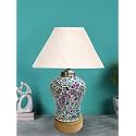 Devansh Conical Off White Cotton Shade Lamp with Wood &amp; Mosaic Glass Base for Decoration/Office/Home/Gifting/Study for Decoration/Office/Home/Gifting/Study -(10x10x14.5) Inches -P