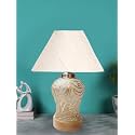 Devansh Conical Off White Cotton Shade Lamp with Wood &amp; Mosaic Glass Base for Decoration/Office/Home/Gifting/Study for Decoration/Office/Home/Gifting/Study -(10x10x14.5) Inches -A