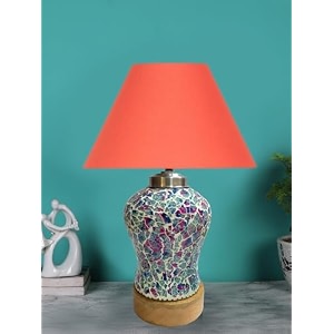 devansh conical orange cotton shade lamp with wood amp mosaic glass base for decorationofficehomegiftingstudy for decorationofficehomegiftingstudy -10x10x145 inches -