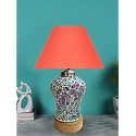 Devansh Conical Orange Cotton Shade Lamp with Wood &amp; Mosaic Glass Base for Decoration/Office/Home/Gifting/Study for Decoration/Office/Home/Gifting/Study -(10x10x14.5) Inches -