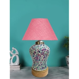 devansh conical pink jute shade lamp with wood amp mosaicglass base for decorationofficehomegiftingstudy for decorationofficehomegiftingstudy -10x10x145 inches -